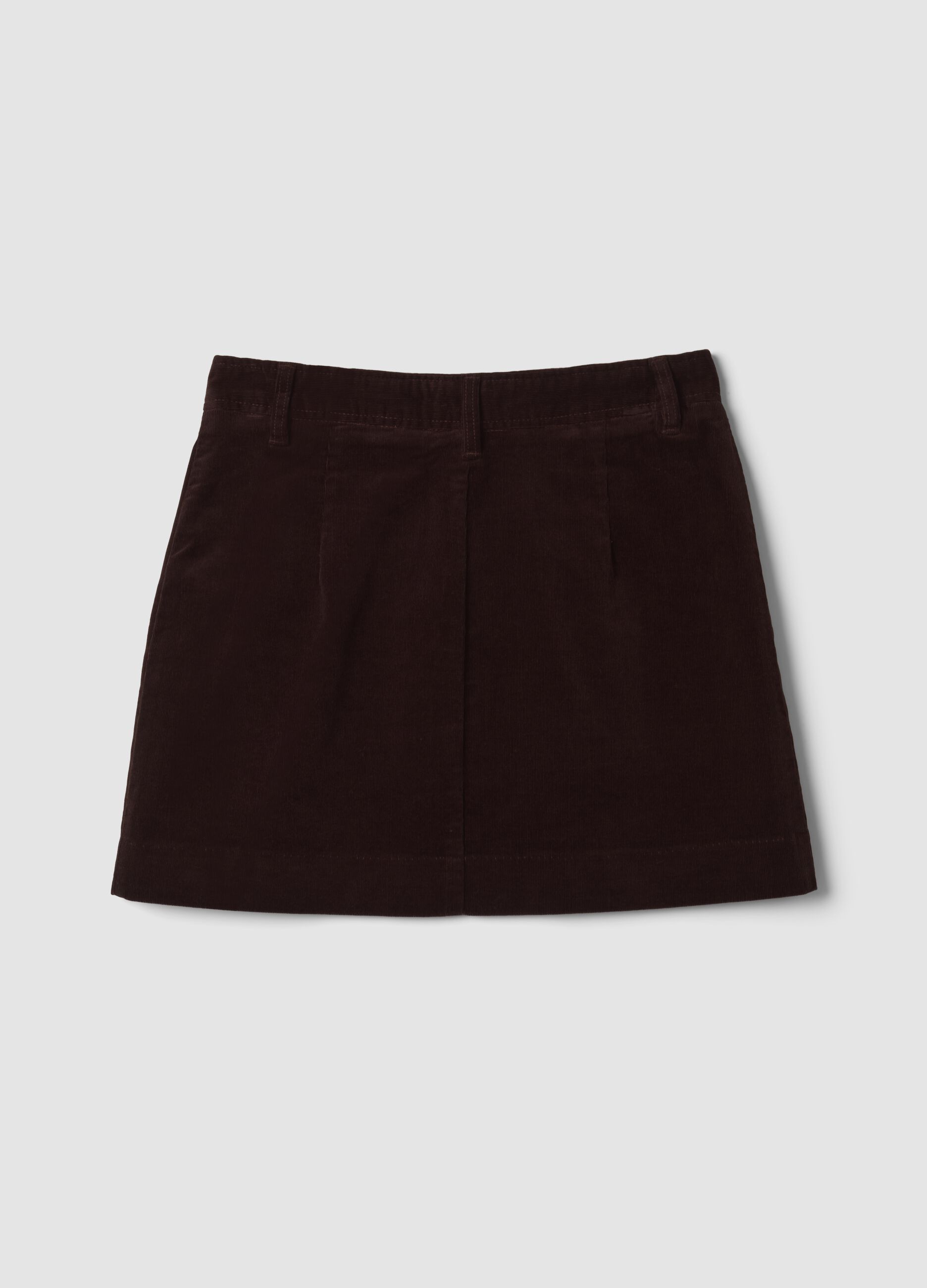 Short brown ribbed stretch cotton skirt