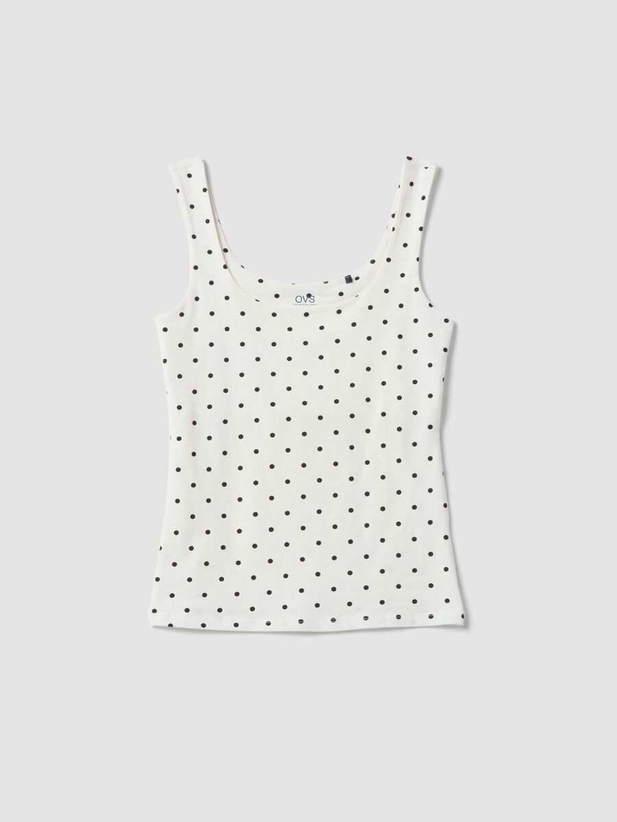 White fitted stretch cotton polka-dot top_4