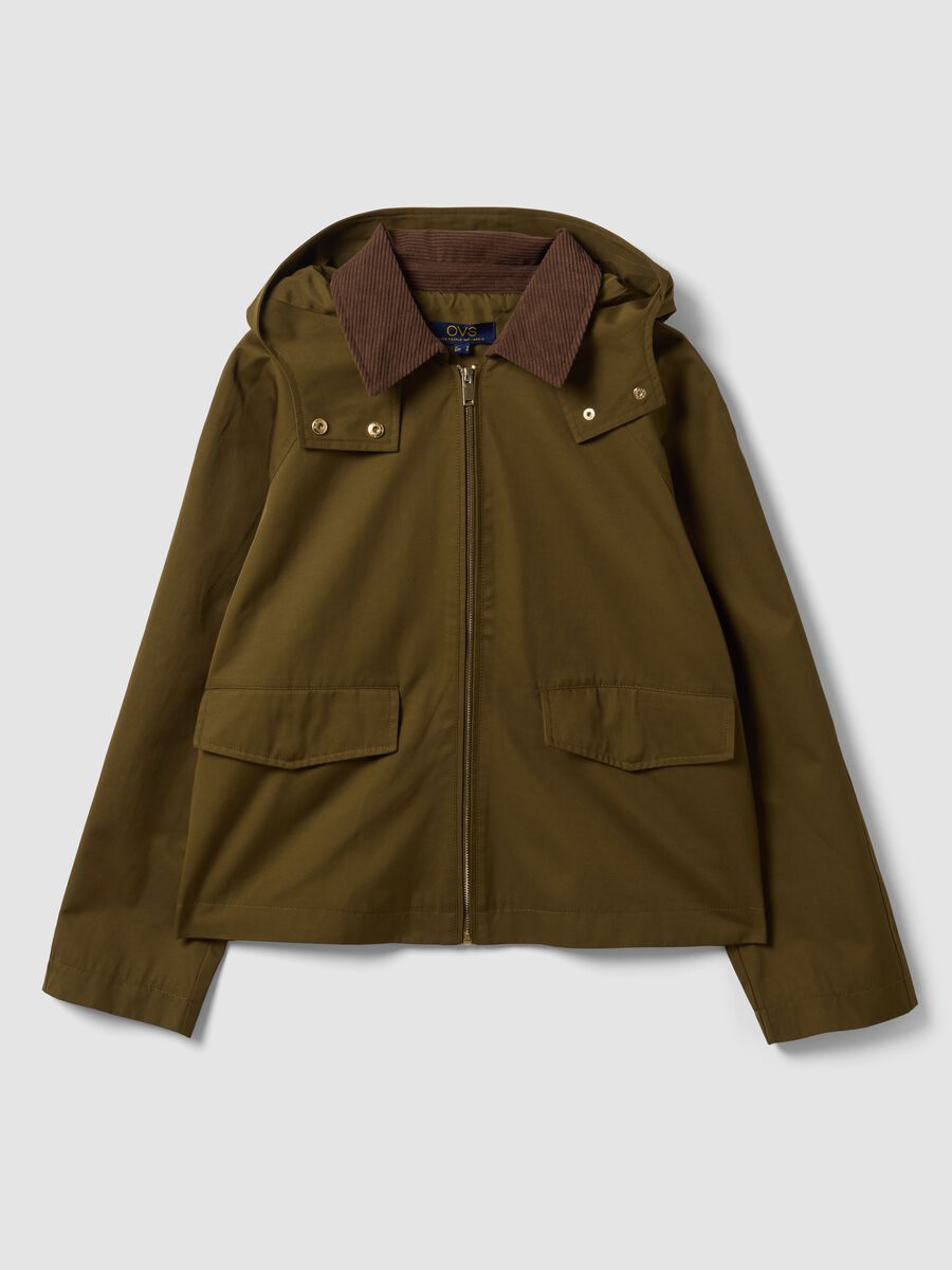 Green cotton-blend parka jacket with hood and ribbed collar_4