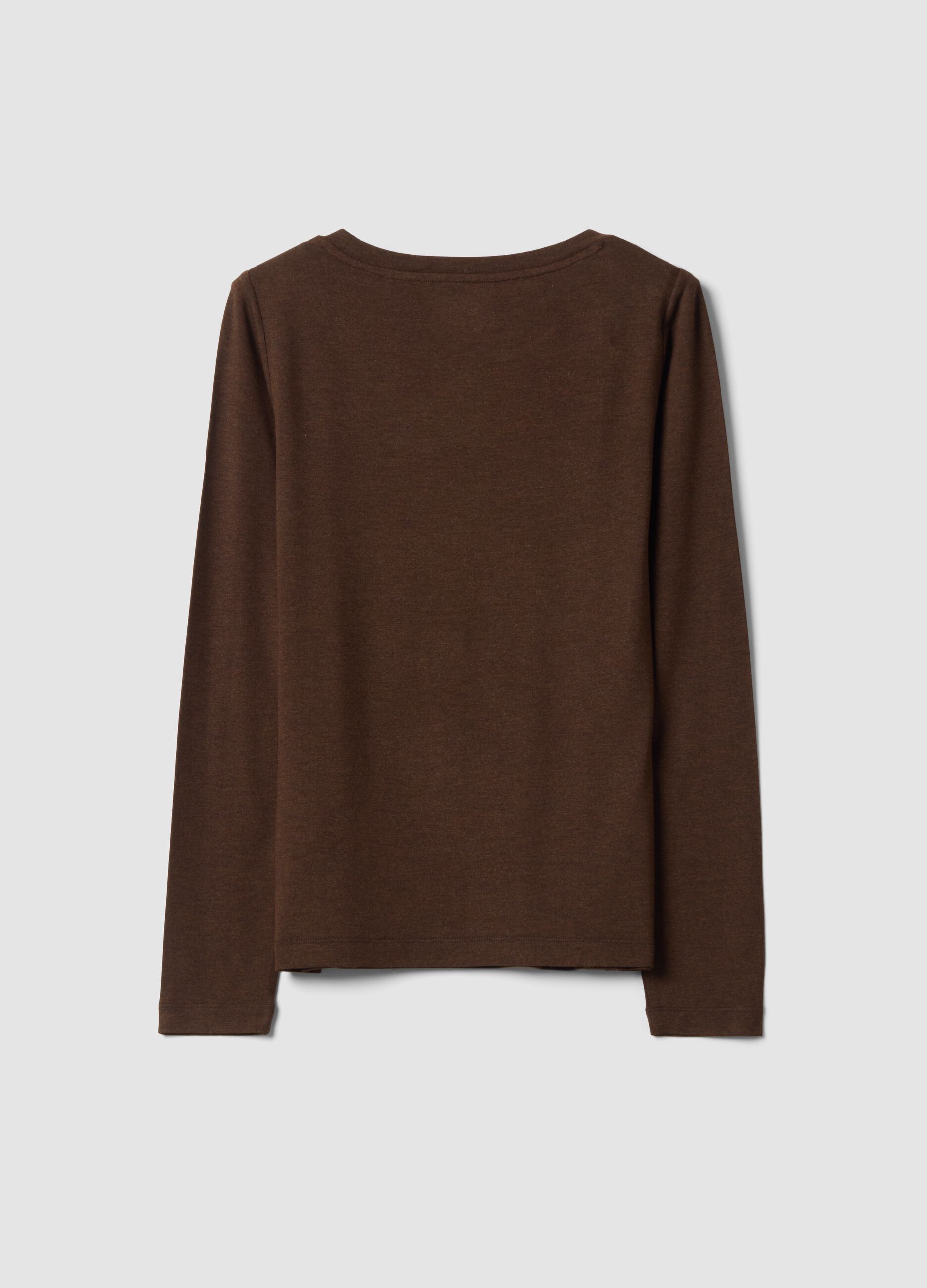 Brown stretch-viscose crew-neck slim-fit T-shirt