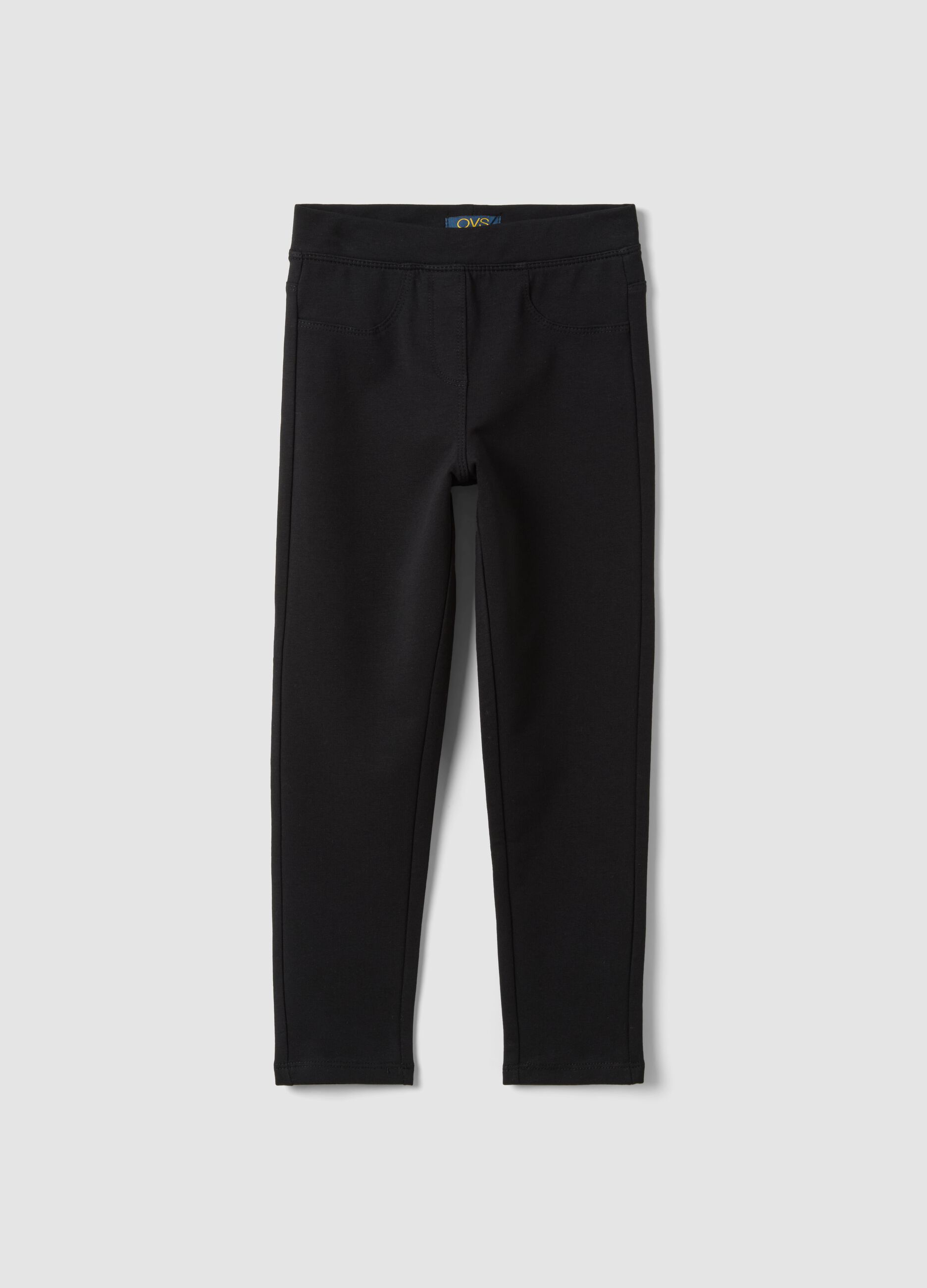 Girls&rsquo; black slim-fit stretch organic cotton treggings