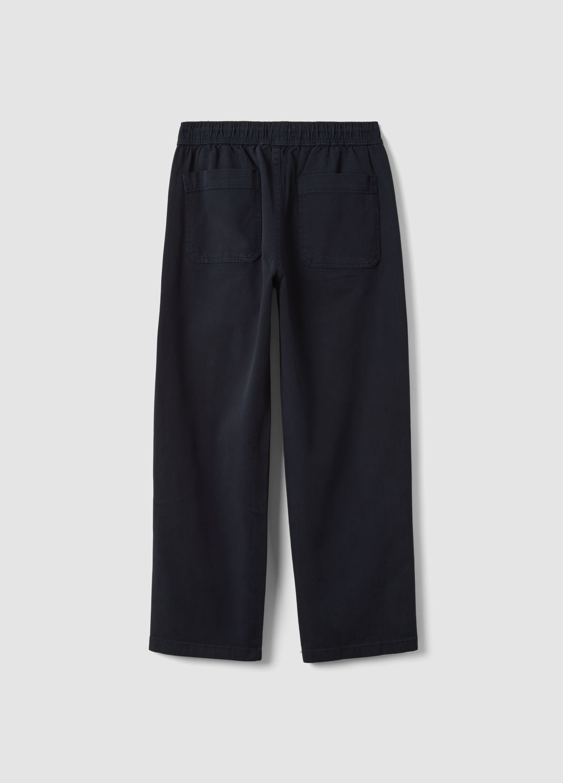 Blue stretch cotton trousers with elasticated waistband, comfort fit