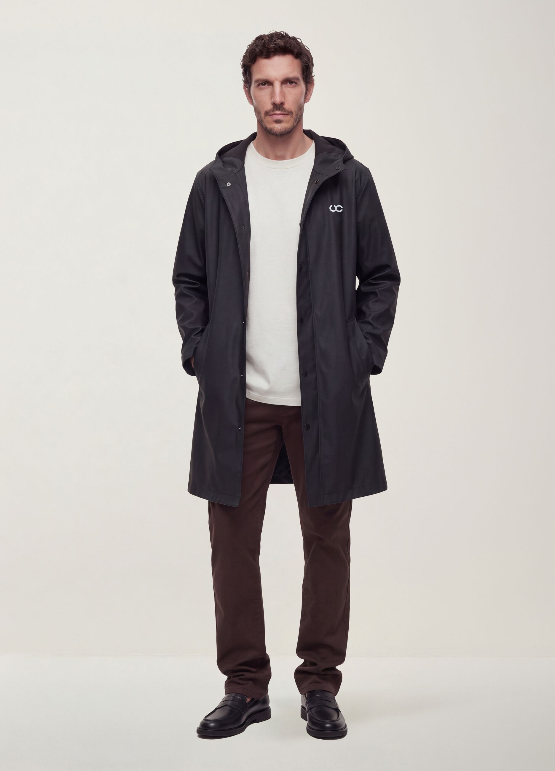 Black regular-fit raincoat with zip