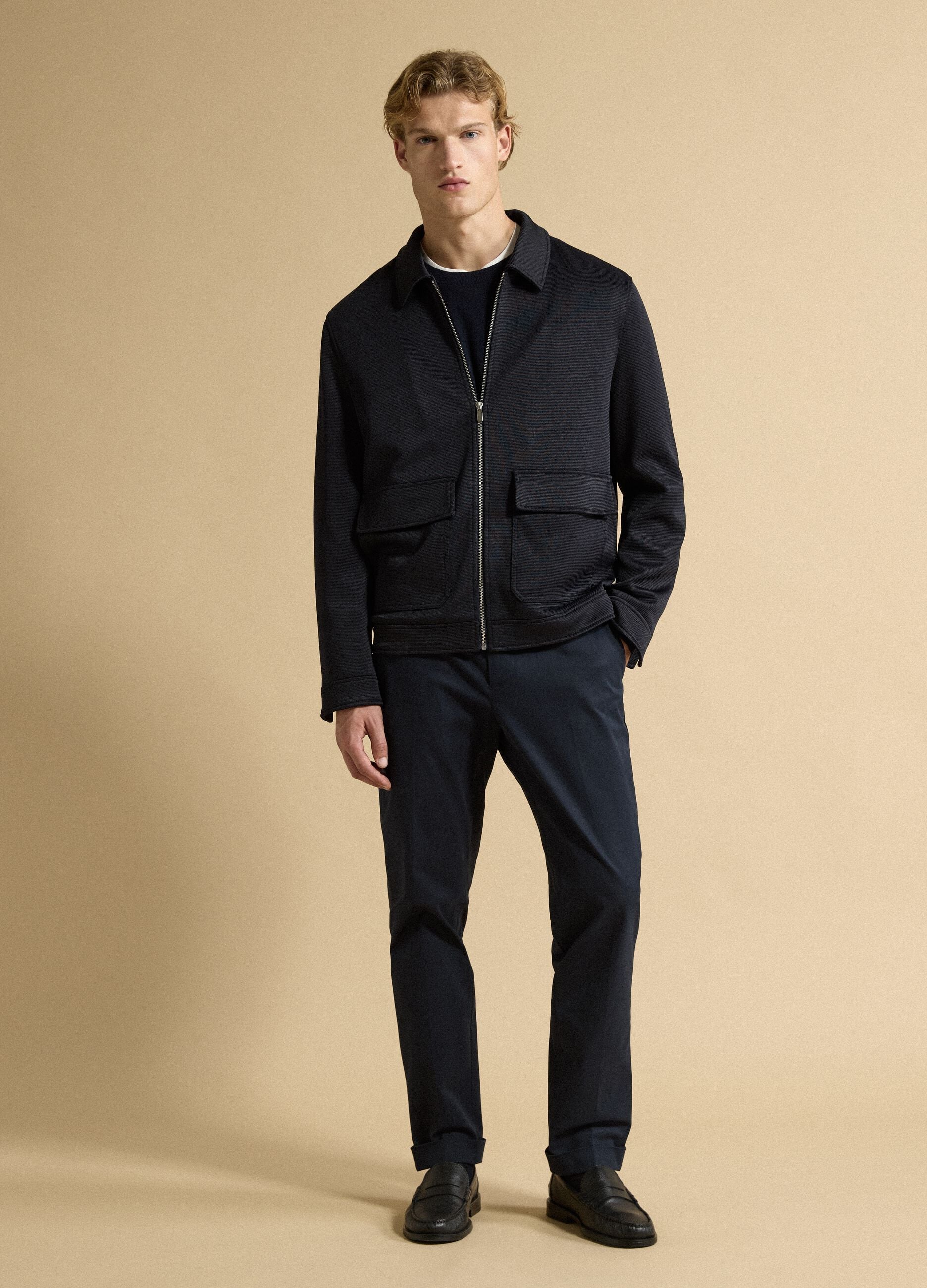 Blue padded stretch-fabric jacket