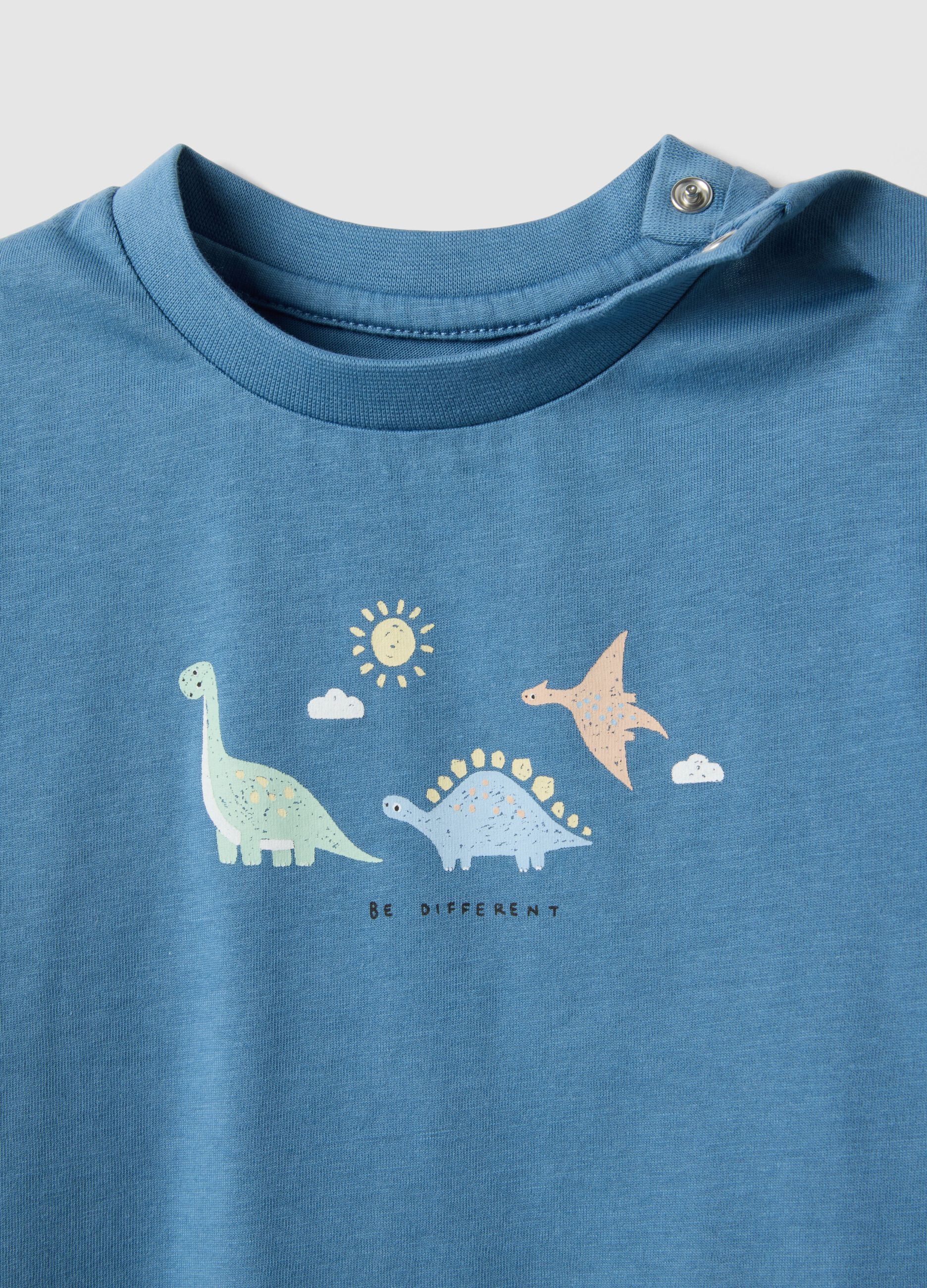 Baby's Blue Short Pyjamas in Pure Cotton with Dinosaurs