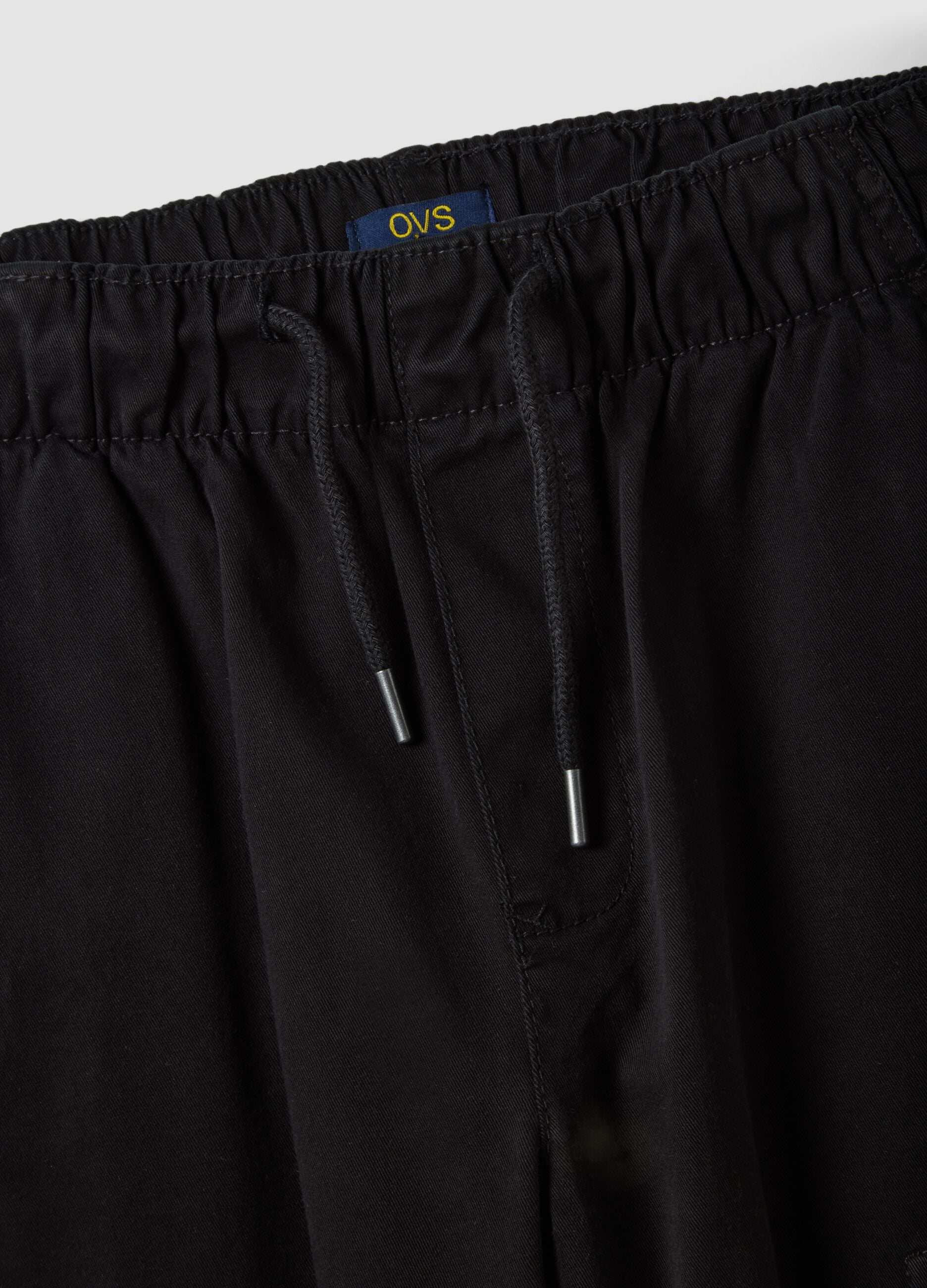 Black stretch cotton cargo joggers