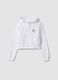 White hooded zip-up sweatshirt in cotton blend for girls, regular fit_3