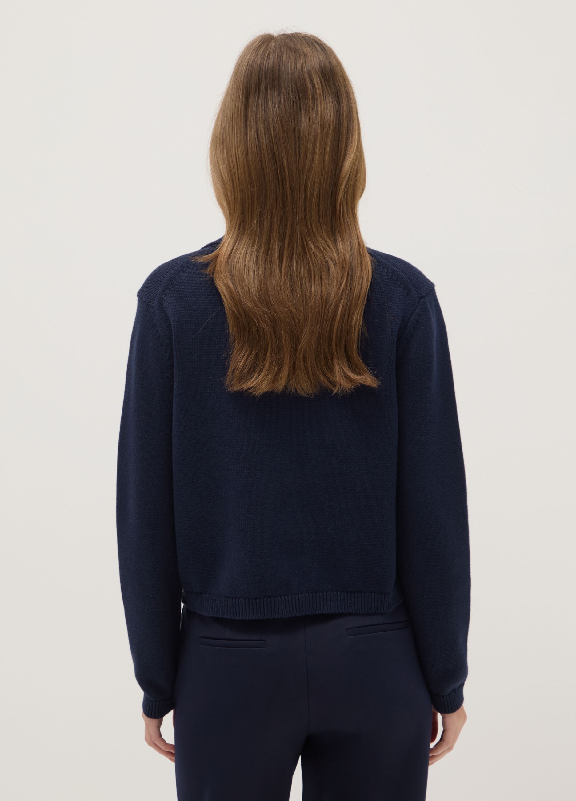Blue cardigan with polo collar in pure cotton regular fit
