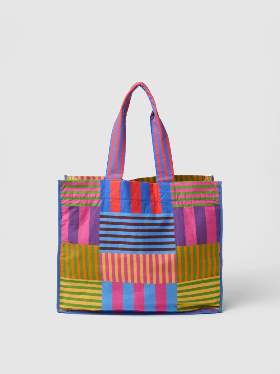 Multicolour striped pure cotton shopper bag_0