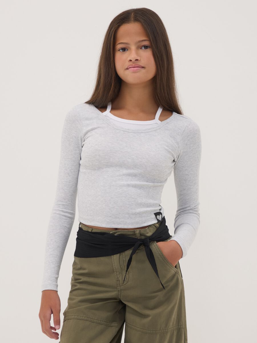 Grey stretch-cotton T-shirt with slim-fit straps_0