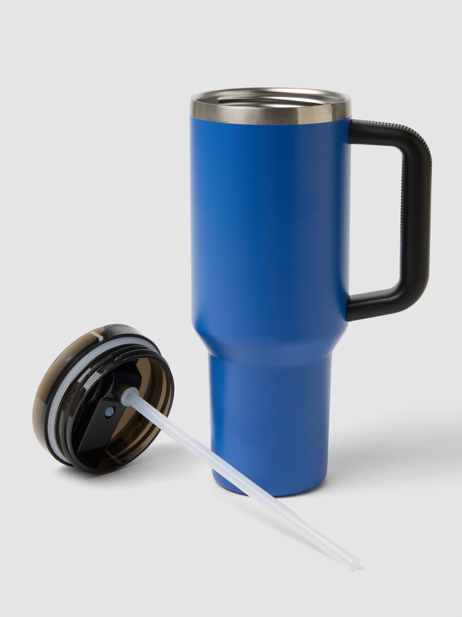 Blue insulated water bottle with handle and straw_2