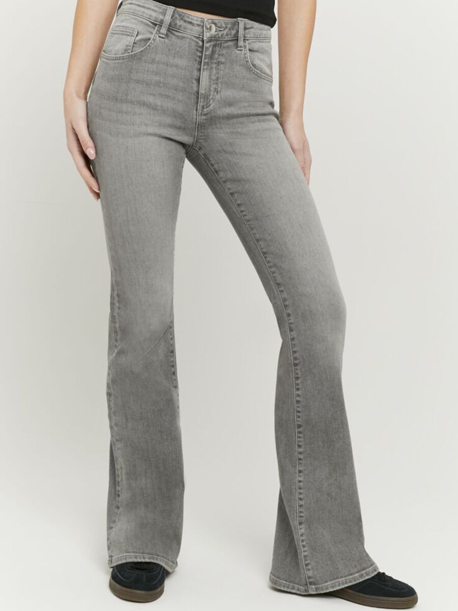 Grey stretch-cotton flared-leg jeans_1