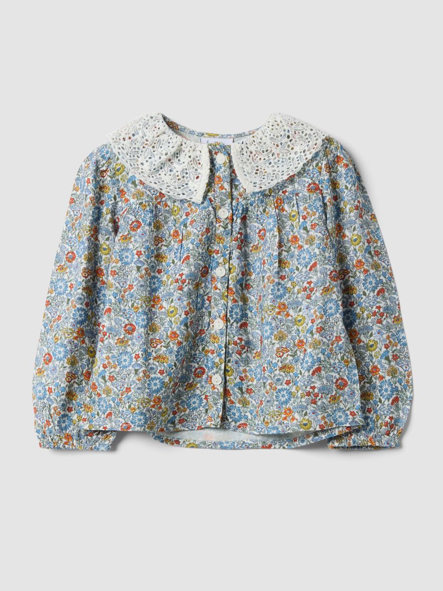 Multicoloured pure viscose shirt with embroidered collar_0