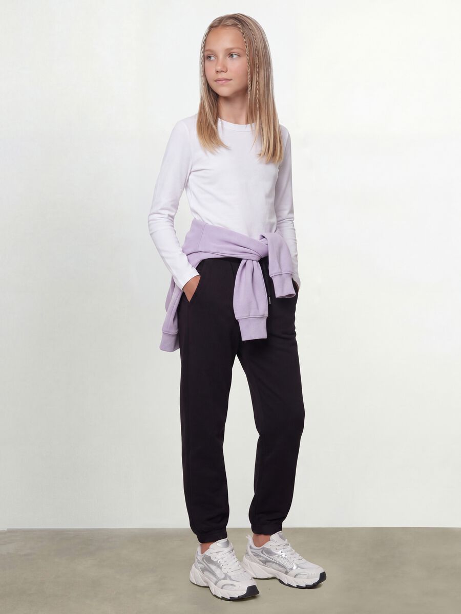 White organic cotton and stretchy viscose T-shirt with ribbed neckline for girls_1