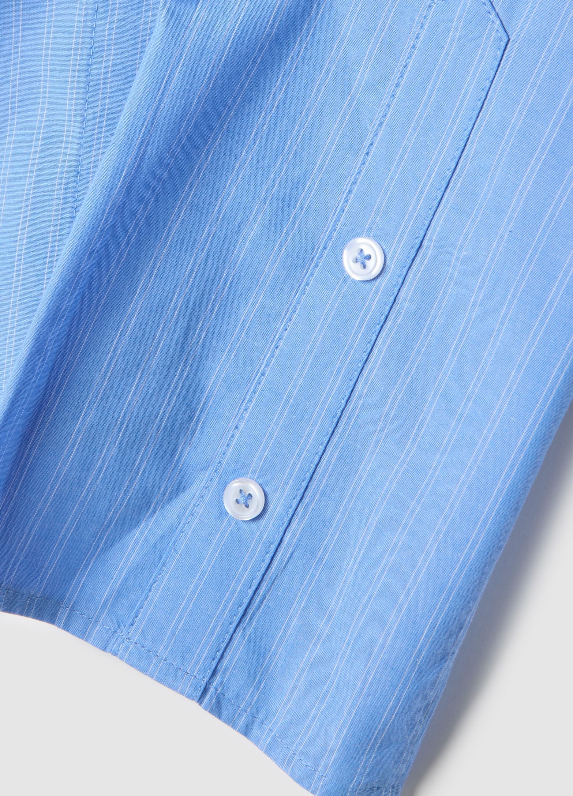 Blue striped pure cotton slim fit shirt