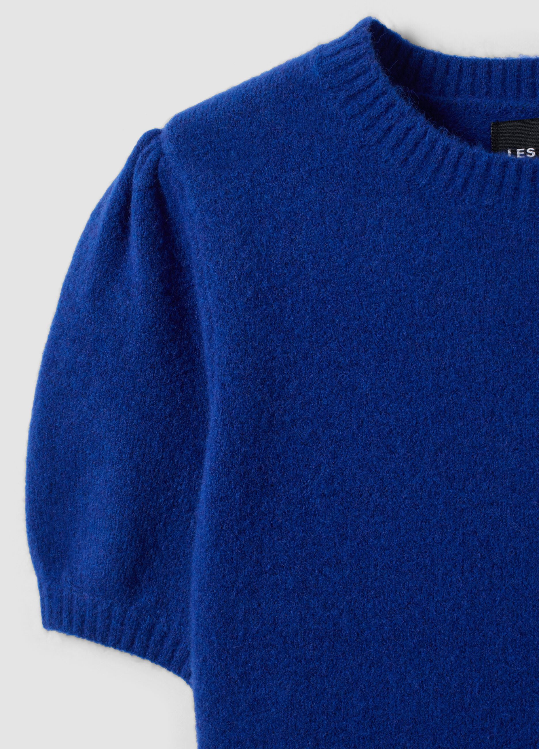 Blue stretch viscose crew-neck top, regular fit