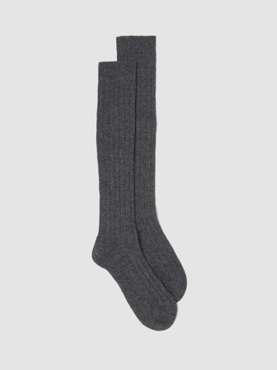Calze grigie lunghe in lana, viscosa e cashmere elasticizzato_0