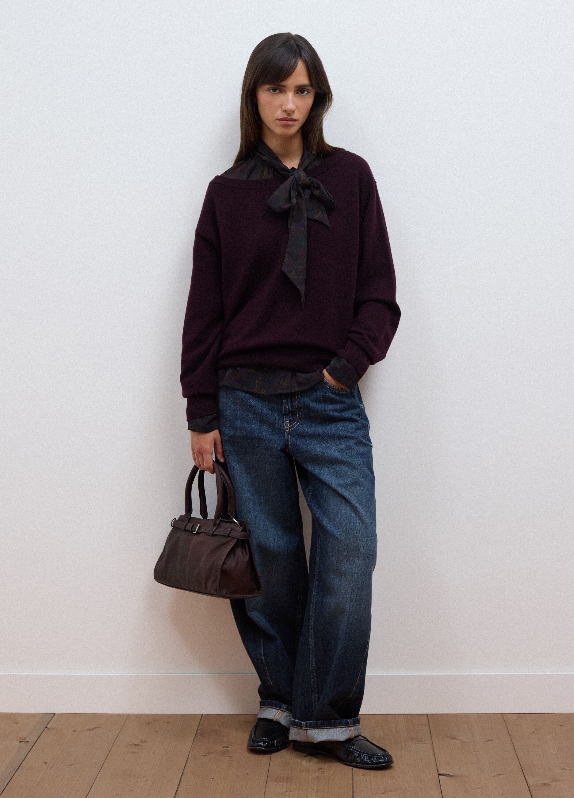 Purple pure wool boat-neck jumper