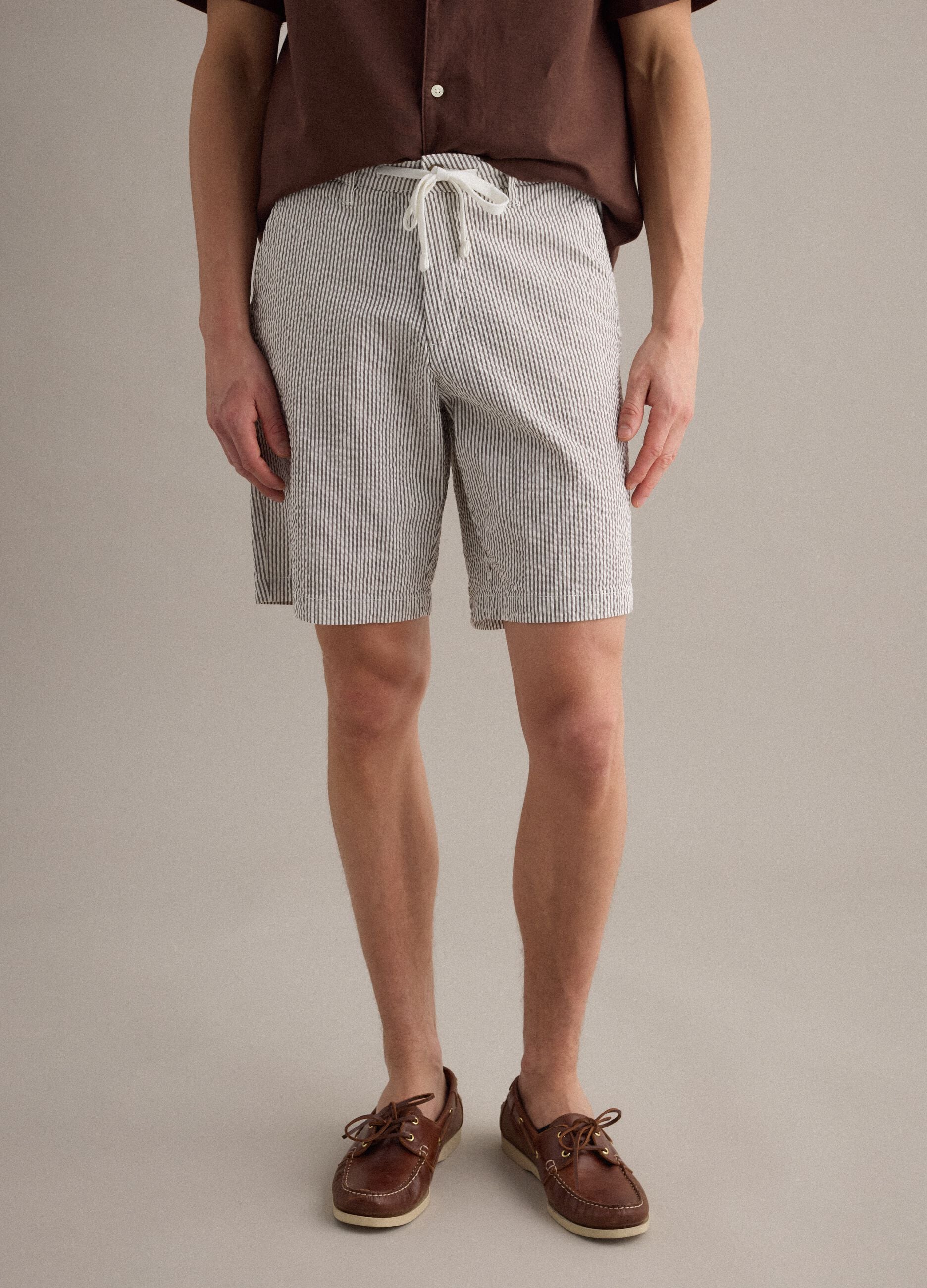 Multicolour striped regular-fit stretch cotton shorts