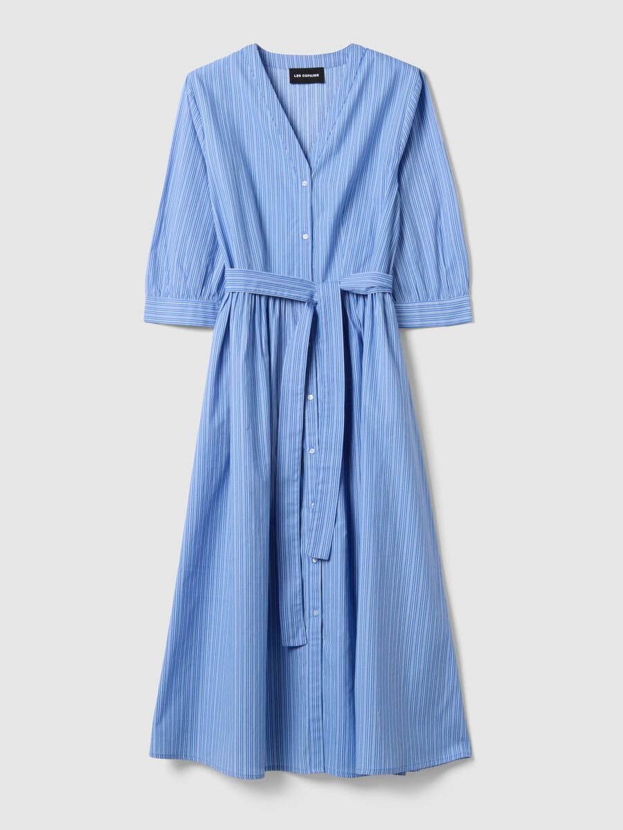 Pure cotton blue striped dress with V-neck in regular fit_4