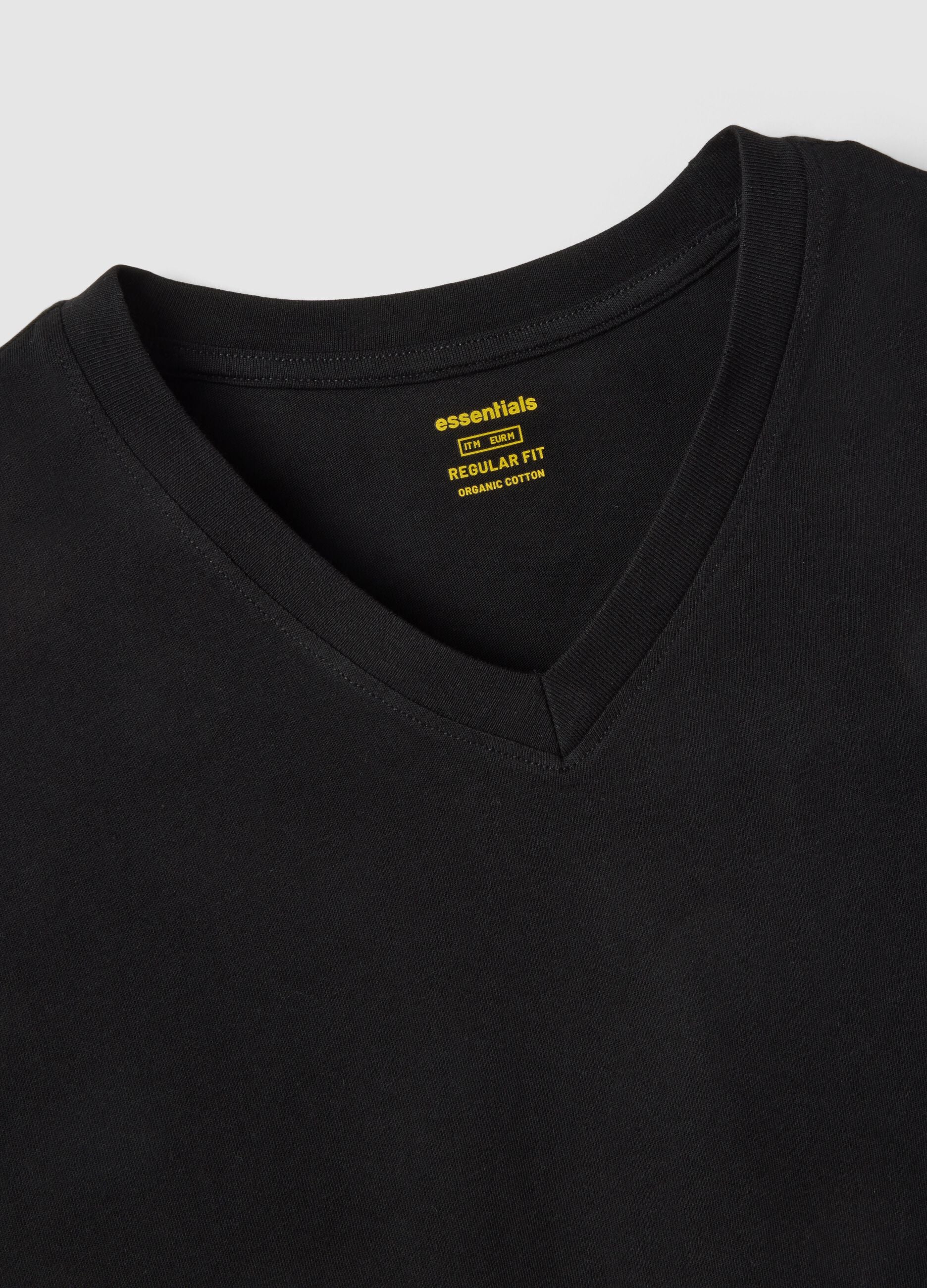 Black pure cotton regular fit V-neck T-shirt