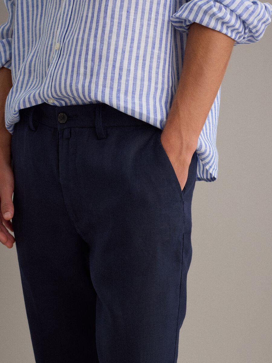 Blue pure linen chino trousers, regular fit_3