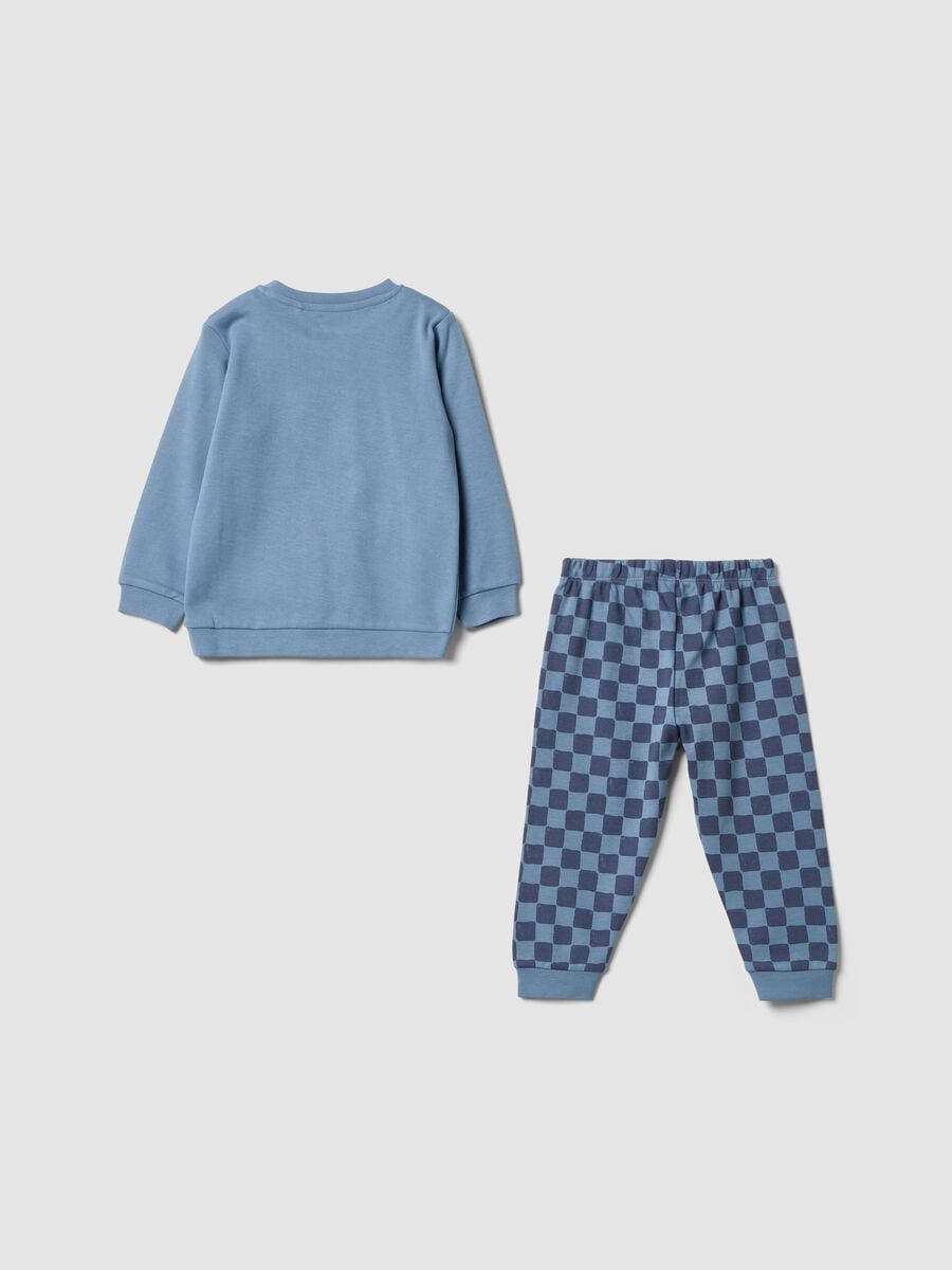 Blue organic cotton baby pyjamas with checked trousers_1