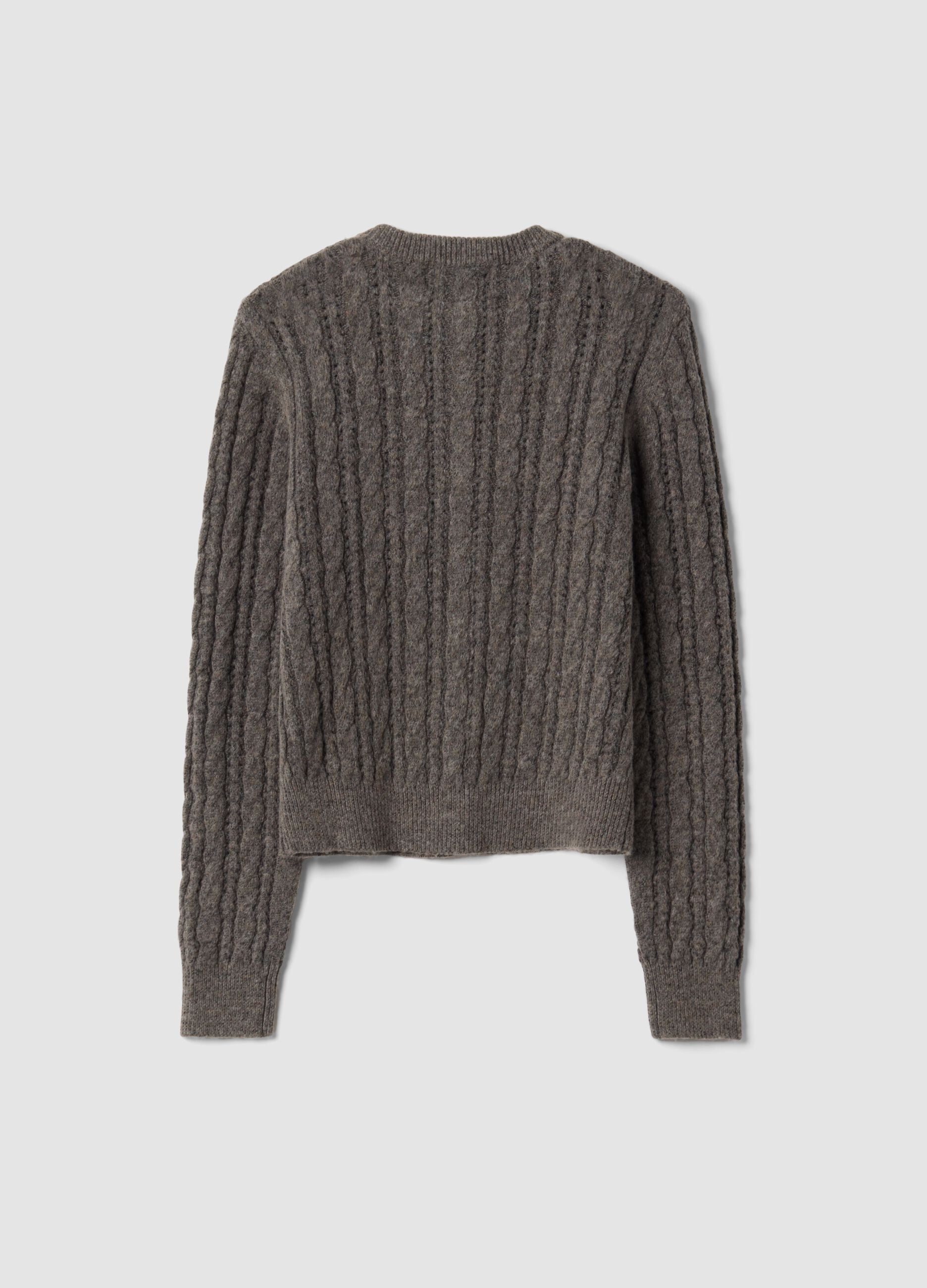 Grey cable-knit wool-blend cardigan