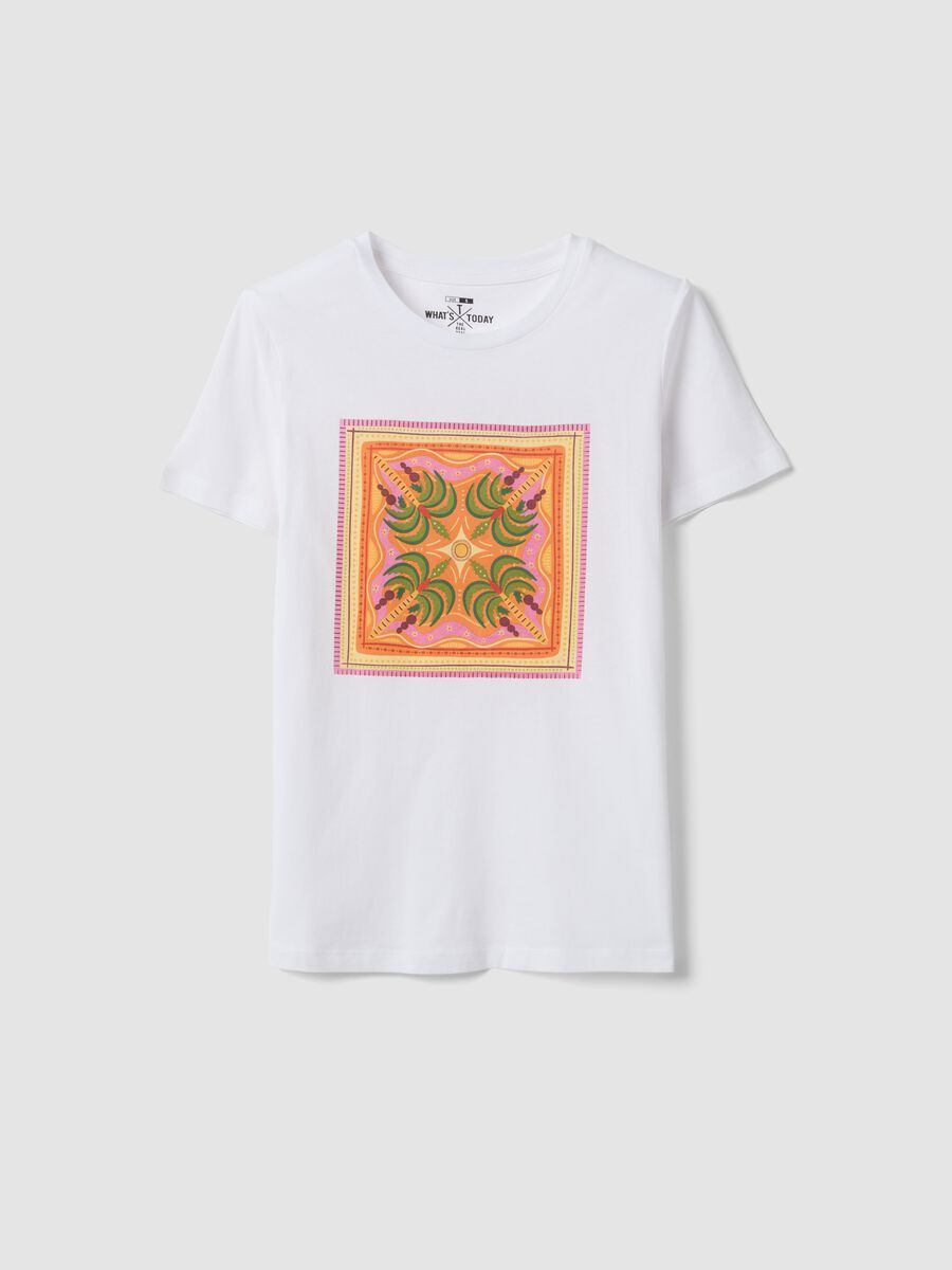 White pure cotton T-shirt with front print_4