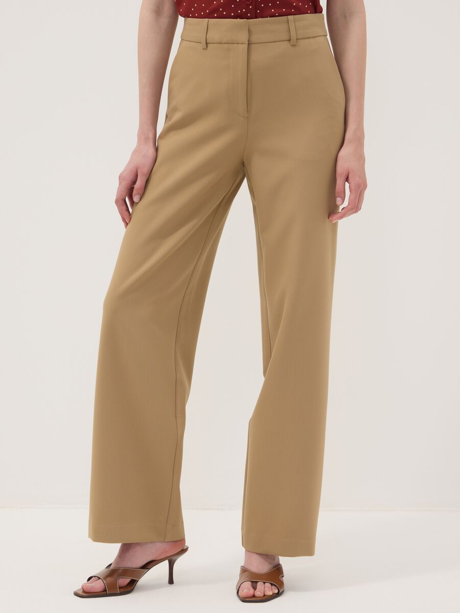 Beige straight-leg stretch viscose trousers_1