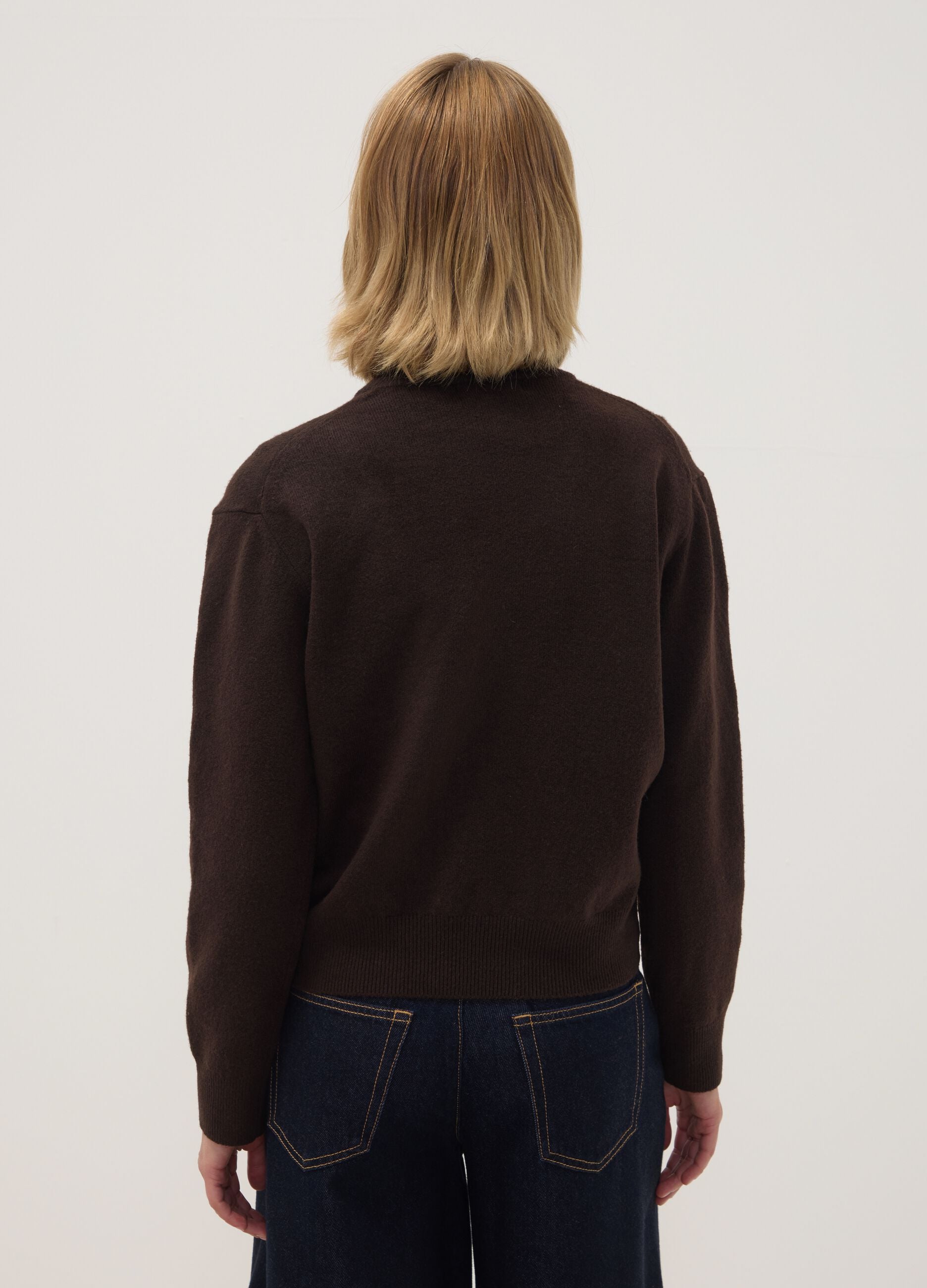 Brown stretch wool crew-neck jumper