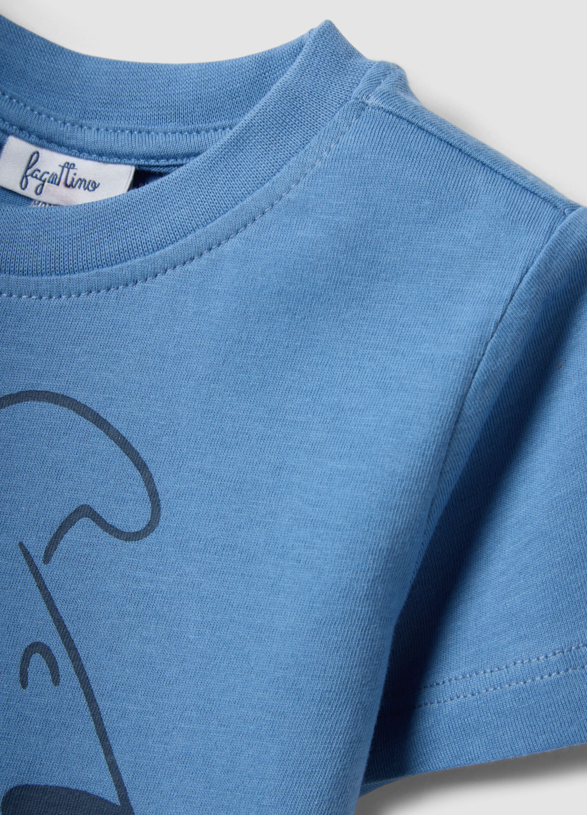 Blue pure cotton kid&rsquo;s T-shirt with regular fit and dog print