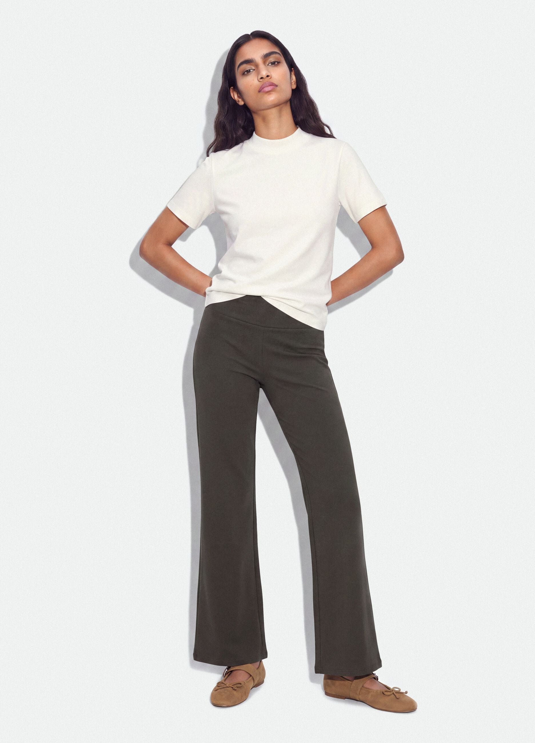 Grey stretch cotton flared trousers