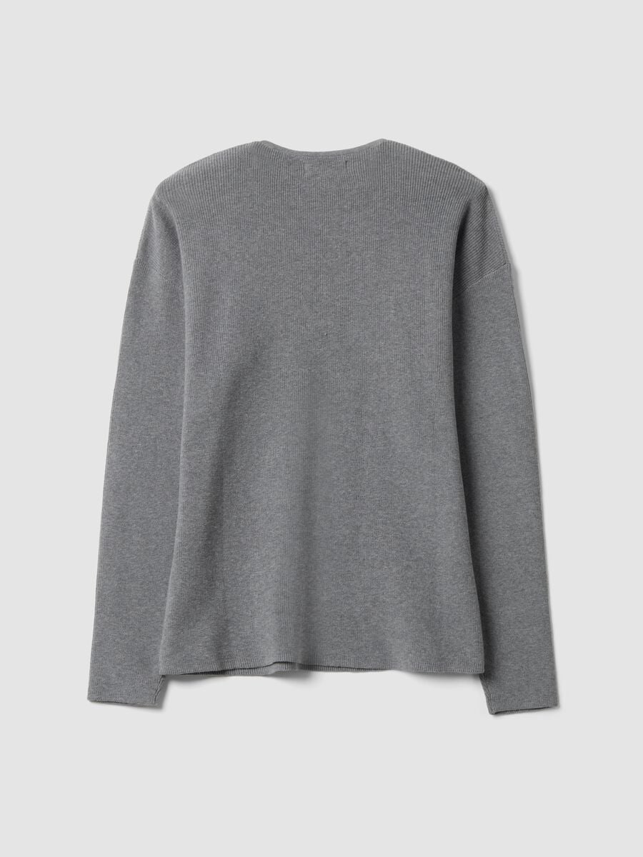 Maglia grigia in misto cotone con scollo serafino regular fit_2