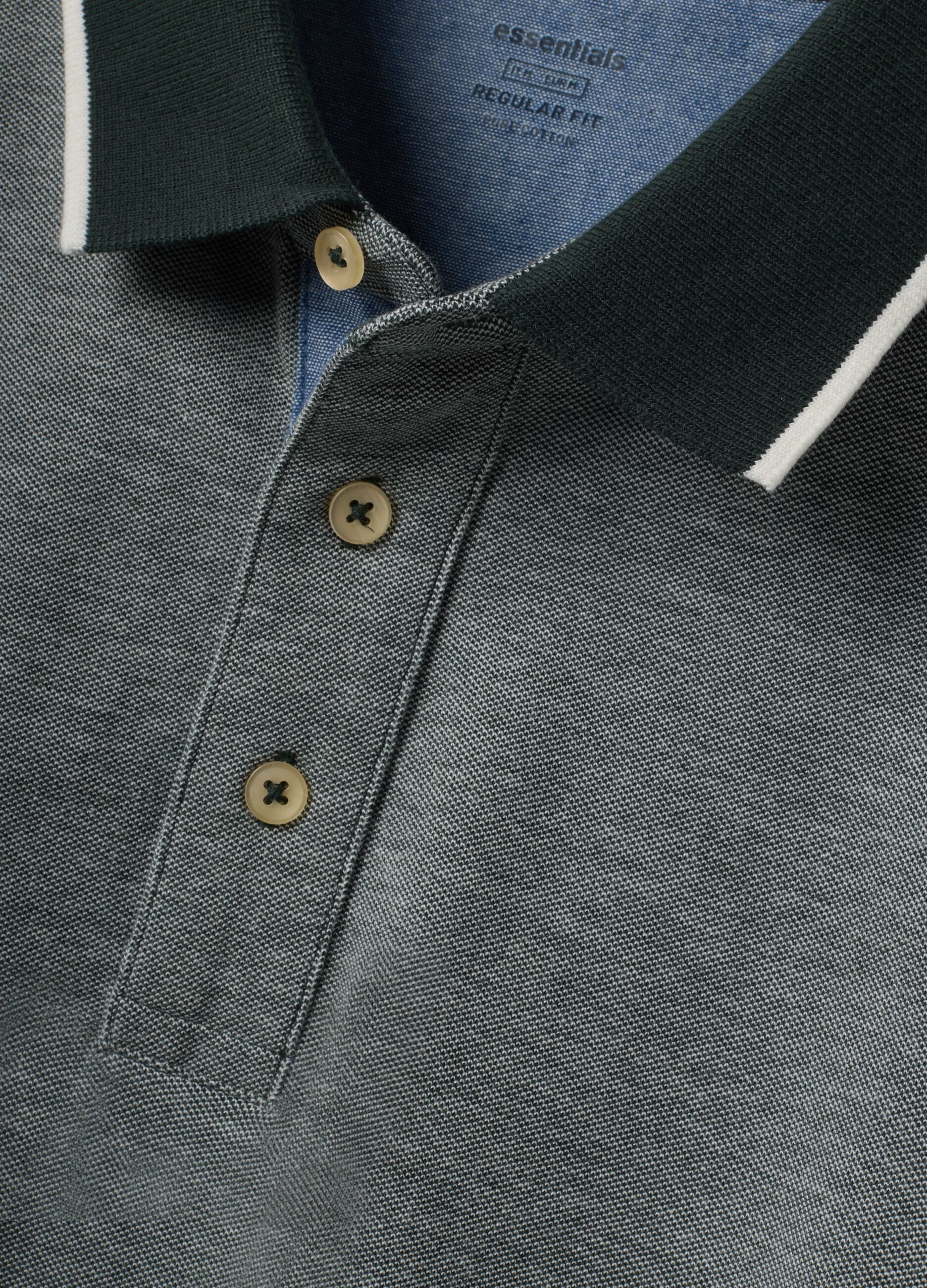 Grey pure cotton polo shirt with classic collar