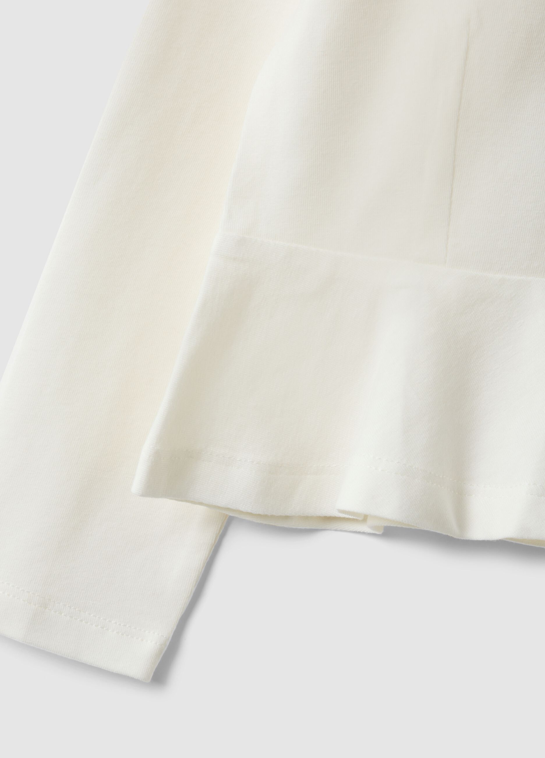 White stretch cotton girl's top regular fit with flower
