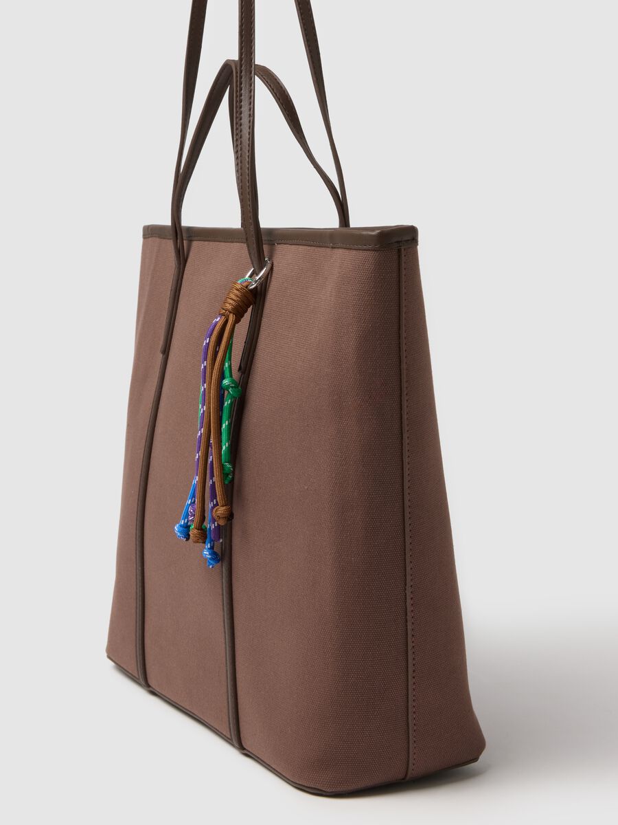 Borsa a spalla in puro cotone marrone regular fit con dettagli colorati_2