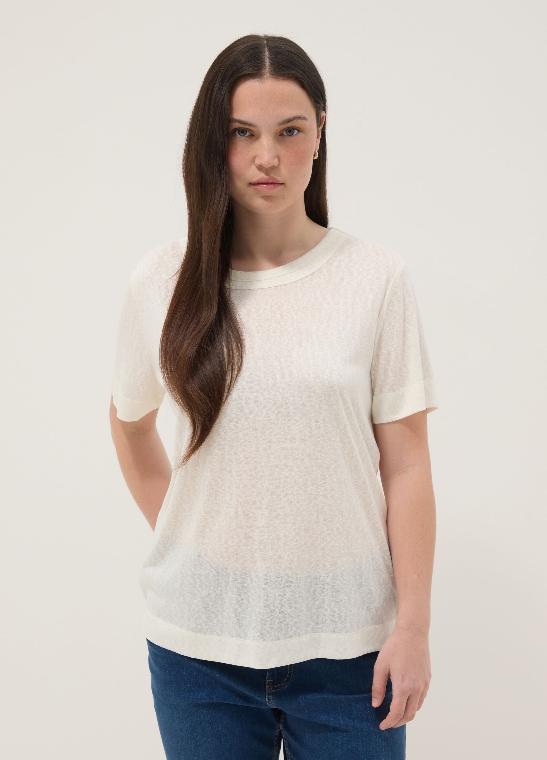 White viscose-blend regular-fit short-sleeve T-shirt