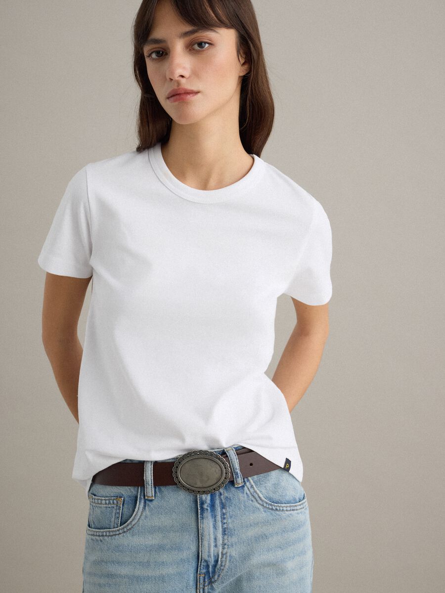 White crew neck cotton t-shirt with regular fit_0