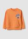 Orange oversized pure cotton hoodie with print and kangaroo pocket for boys_0