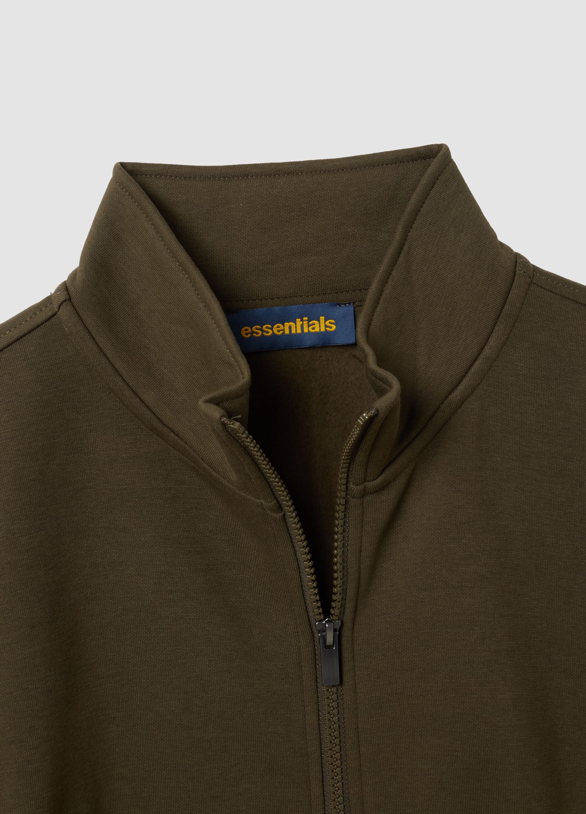 Felpa verde in misto cotone con girocollo e zip regular fit