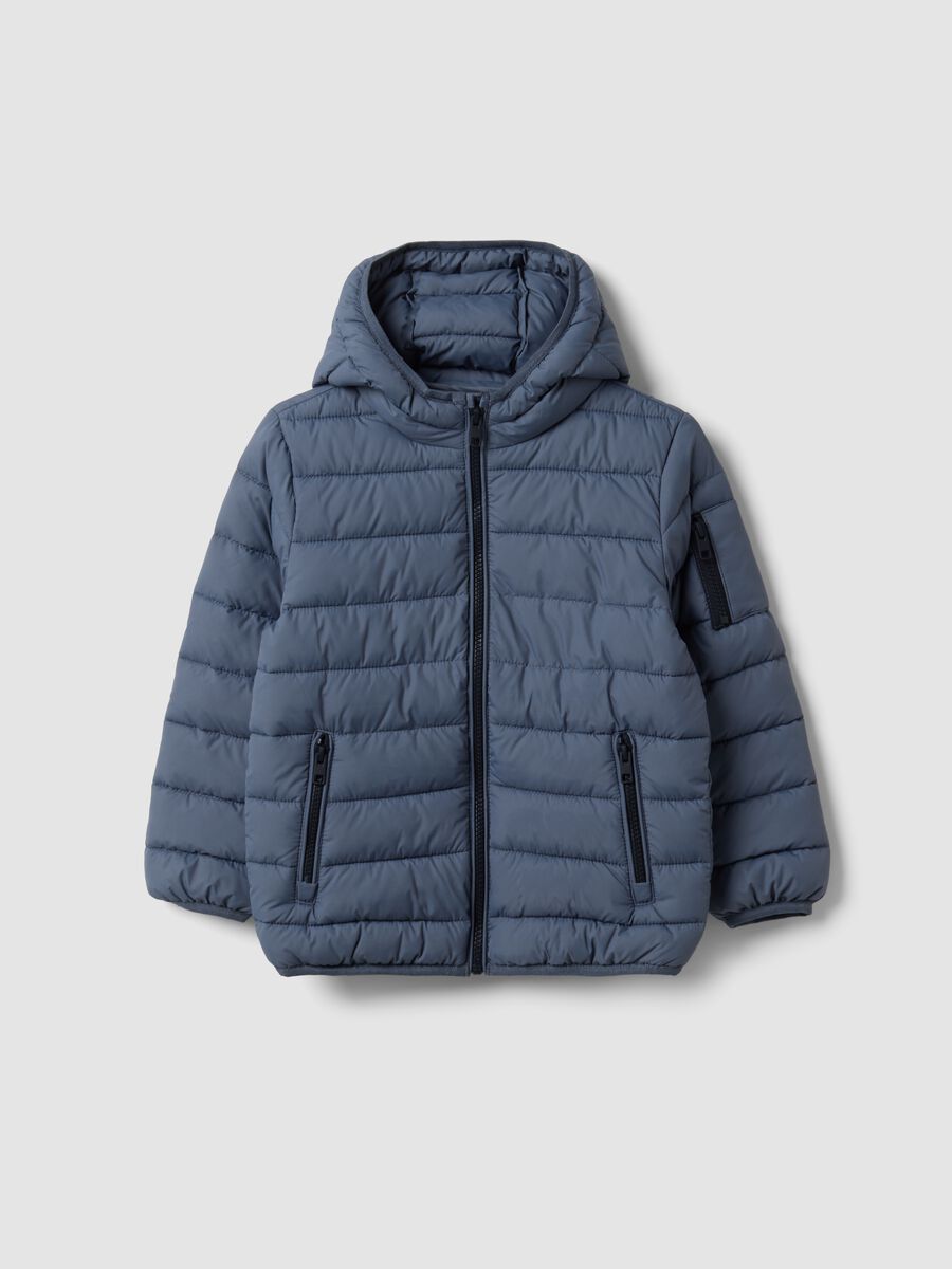 Grey ultralight padded hooded zip jacket for boys_0