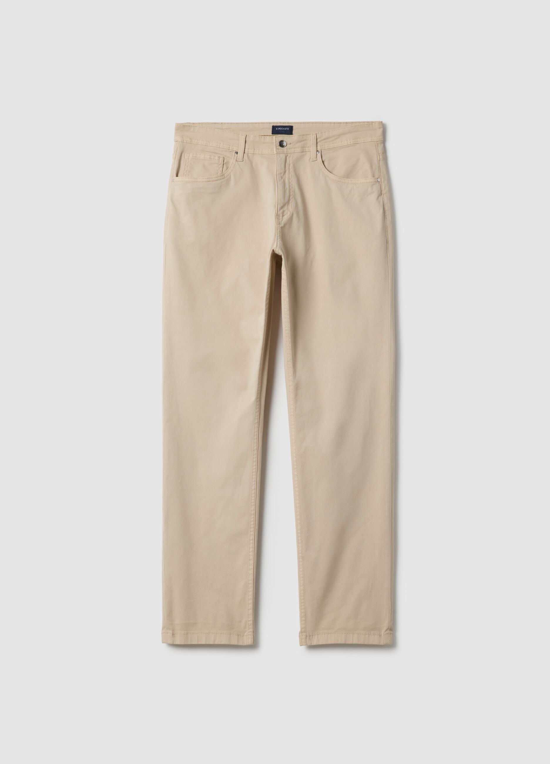 Beige stretch cotton trousers regular fit