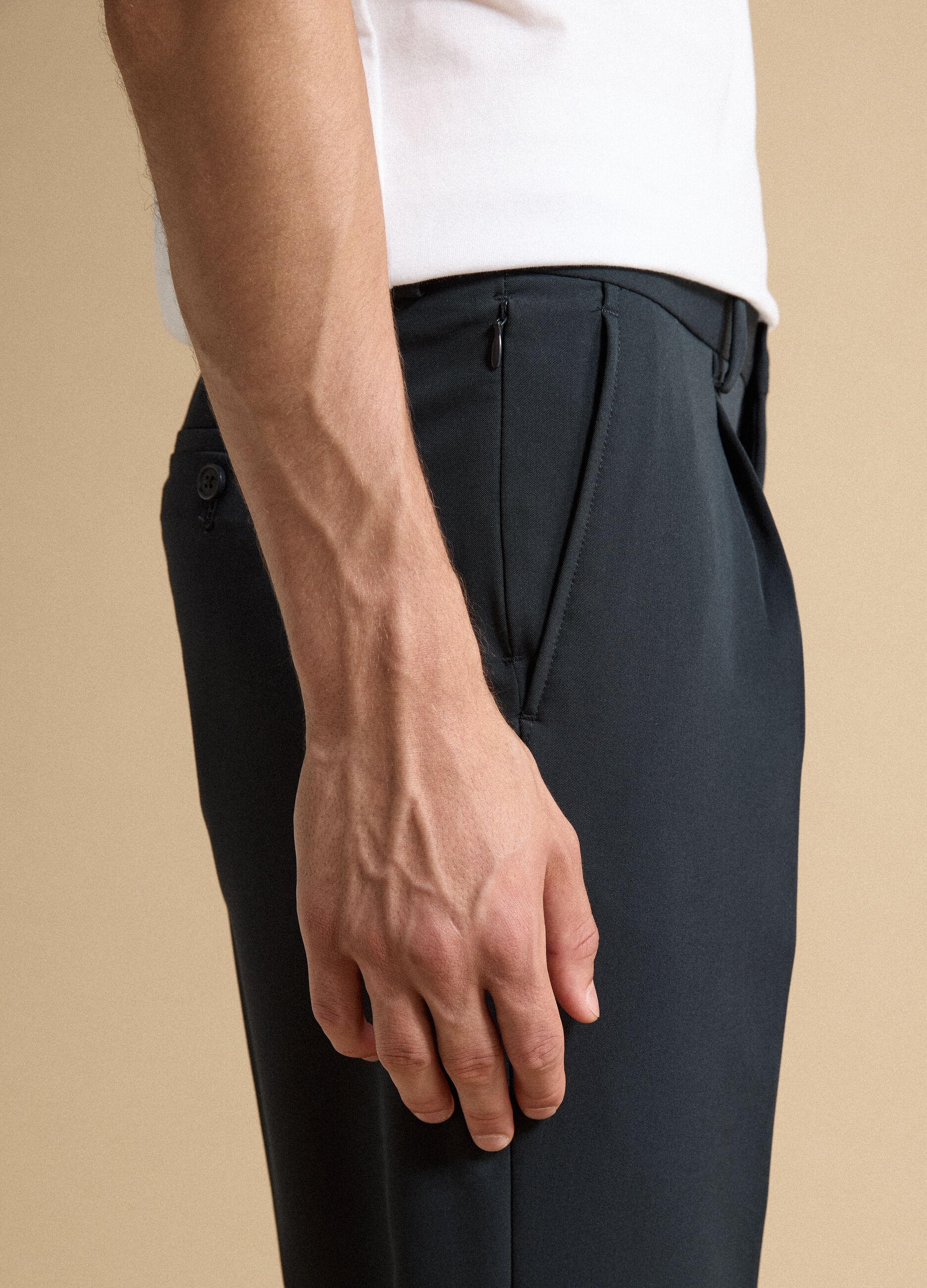 Blue slim-fit formal trousers in stretch viscose twill