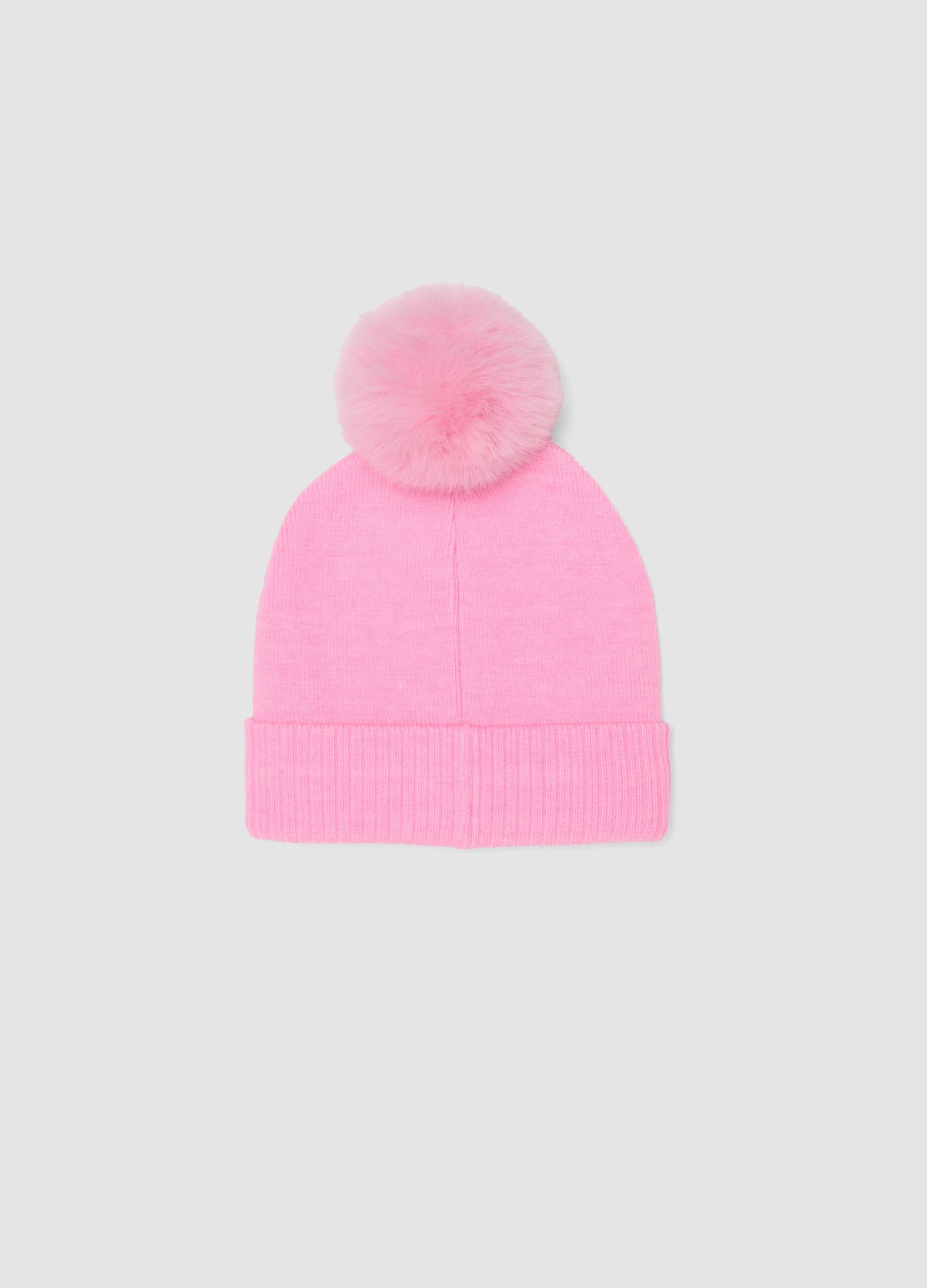 Pink viscose-blend beanie with pompom
