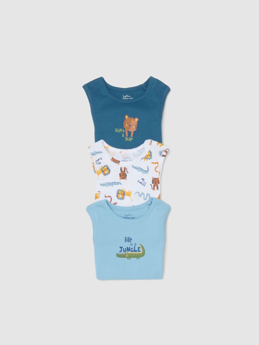 Tripack body senza maniche in puro cotone multicolor da neonato_3