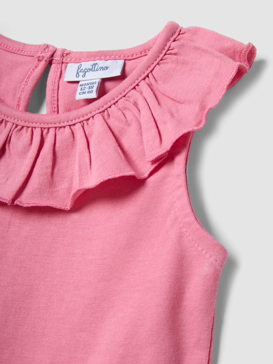 Canotta rosa in puro cotone con volant regular fit_2