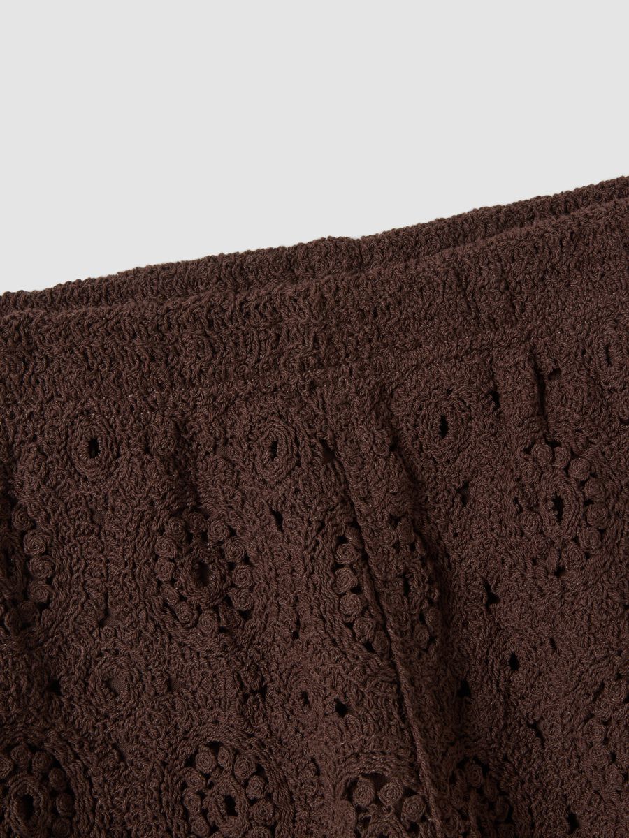 Brown crochet regular-fit cotton-blend shorts_5