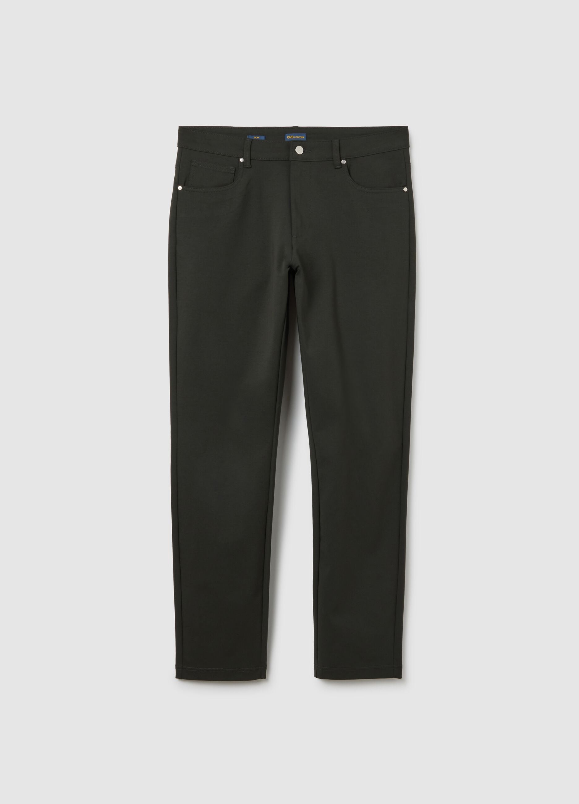 Green Cotton Blend Slim Fit Trousers