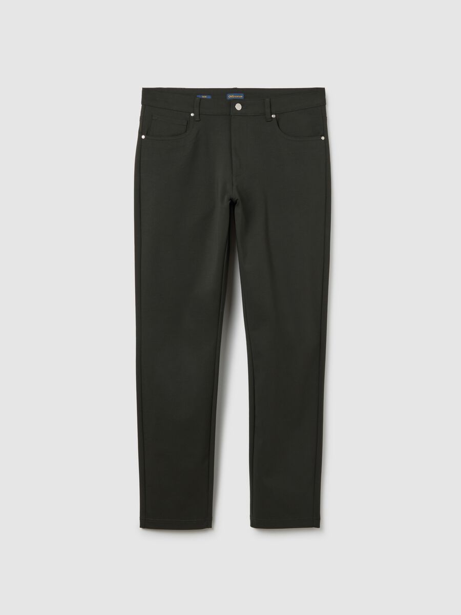 Green Cotton Blend Slim Fit Trousers_4